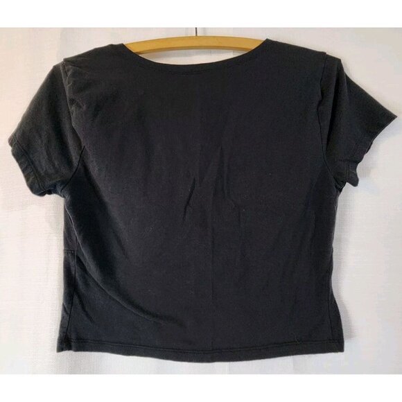 SO Juniors Blouse Tee Short Sleeve Cropped Wrap V-neck Pullover Black Size Large - Picture 2 of 8